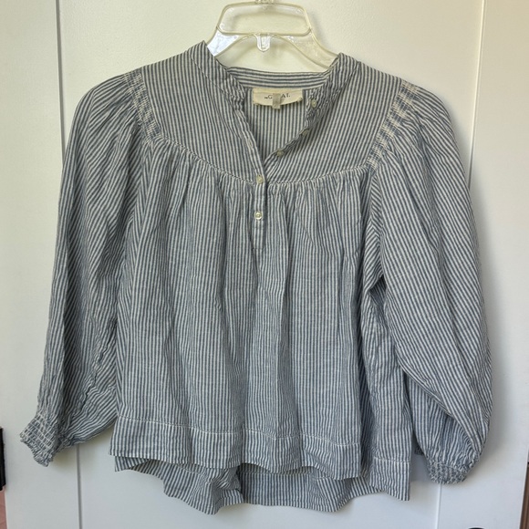 THE GREAT. Tops - The Great Sea Salt Blue Stripe Women's Peasant Blouse
